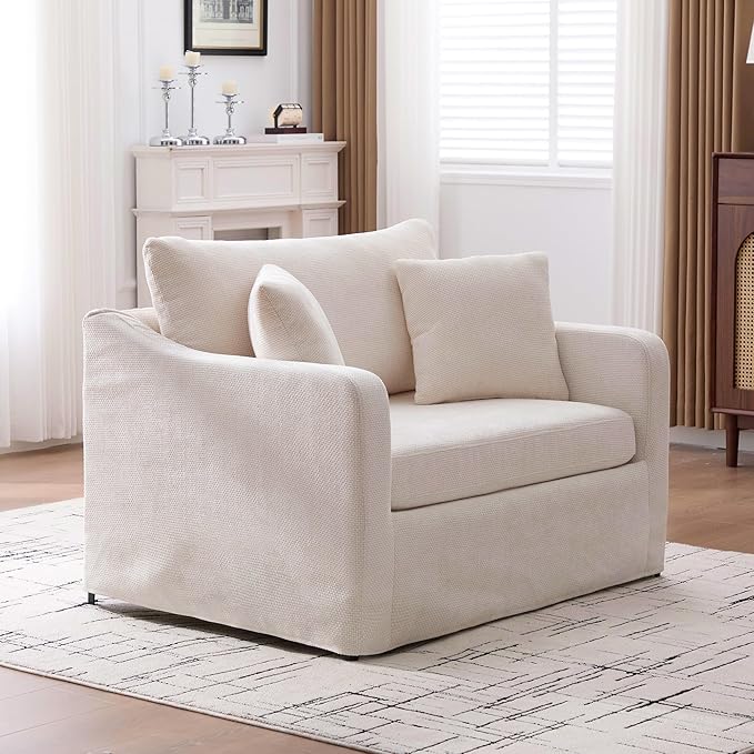 44 Beige Accent Chairs for Living RoomOversized ArmchairCozy Reading Chair for Bedroom Chenille Cozy Chair
