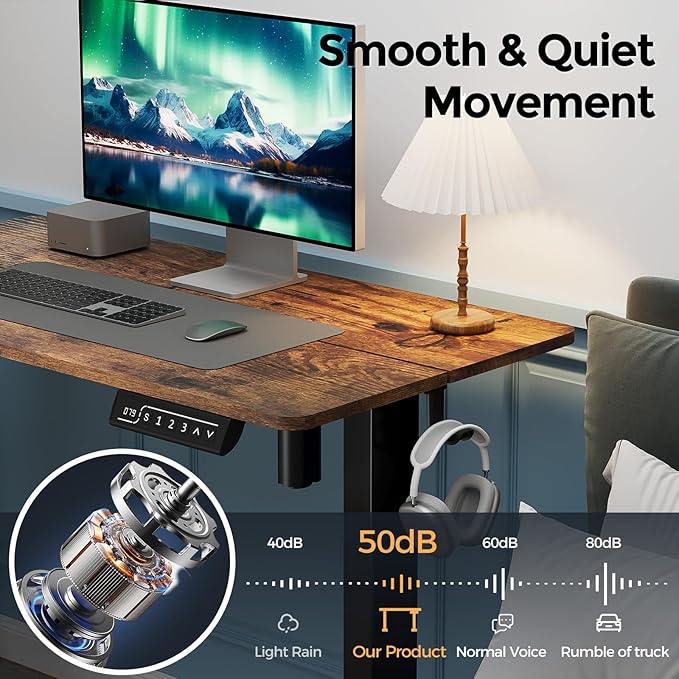 Small Standing Desk 35 ×20 Electric Standing Table Height Adjustable Compact Sit Stand Workstation with Splice Board Home Office Desk with 2 Hooks Rustic Brown