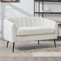 59 Small Loveseat Sofa 2-Seater Modern Chenille Couch with Gold Metal Legs &amp Floral Backrest Compact Apartment Sofa for Living Room Bedroom Office Dorm (Chenille Ivory(50.2''))
