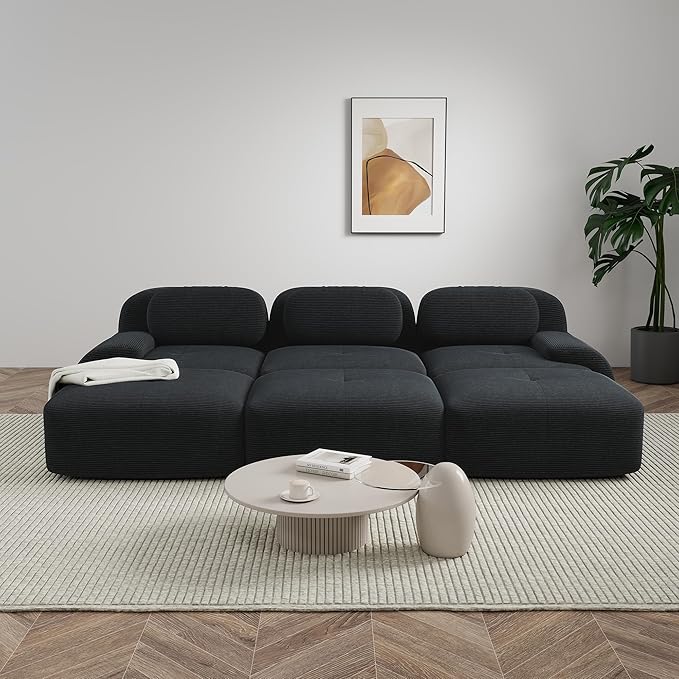117 Boneless Couch Comfy Sleeper Sofa Bed for Living Room Compressed Sofa with Deep Seat Corduroy Cloud Couch with Ottoman No Assembly Needed