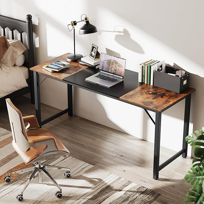 GOFLAME 63” Computer Desk Heavy Duty Metal Frame Laptop Table Writing PC Table Rectangle Home Office Desk Conference Table Meeting Room Boardroom Desk Working Task Desk for Bedroom Study