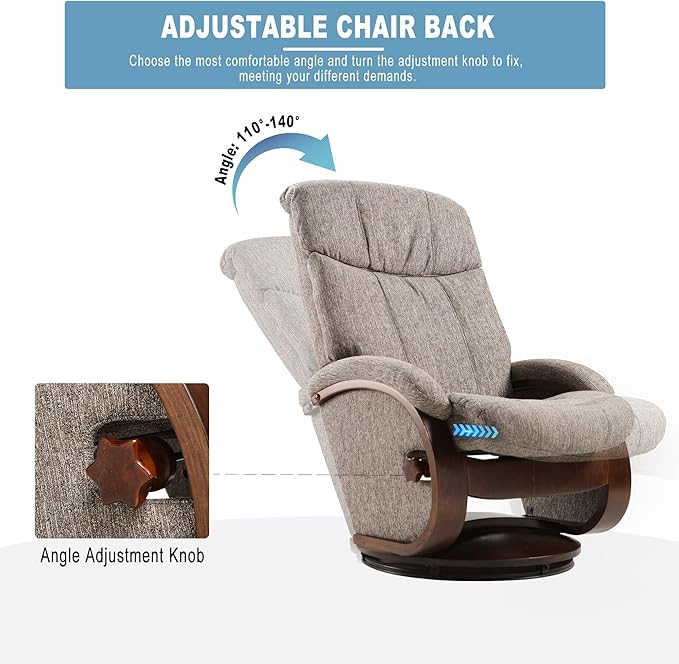 LUCKYERMORE Swivel Recliner Chair with Ottoman Matching Footrest A Whole Solid Wooden Base Memory Foam Filling Easy Assembly 360° Swivel Leisure Lounge Chair for Living Room Bedroom