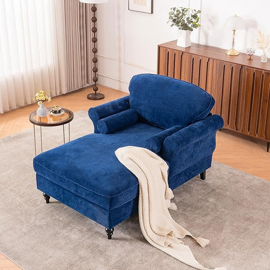 Accent Chair 59'' Modern Armchair for Living Room Upholstered High Back Lazy Sleeper Armchair Recliner for Woman Chaise Lounge Chair Indoor Single Reading Sofa Chair with Wood Legs (Blue)