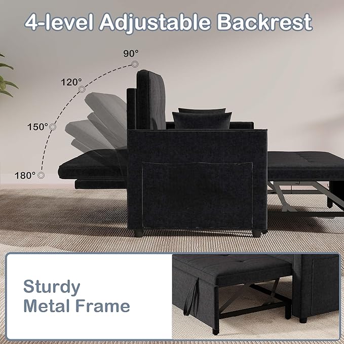 Pull Out Sofa Bed: 71 Black Convertible Loveseat Sleeper Sofa Bed for Small Space Modern 3 in 1 Couch with Storage Couch Beds for Living Room (Black)