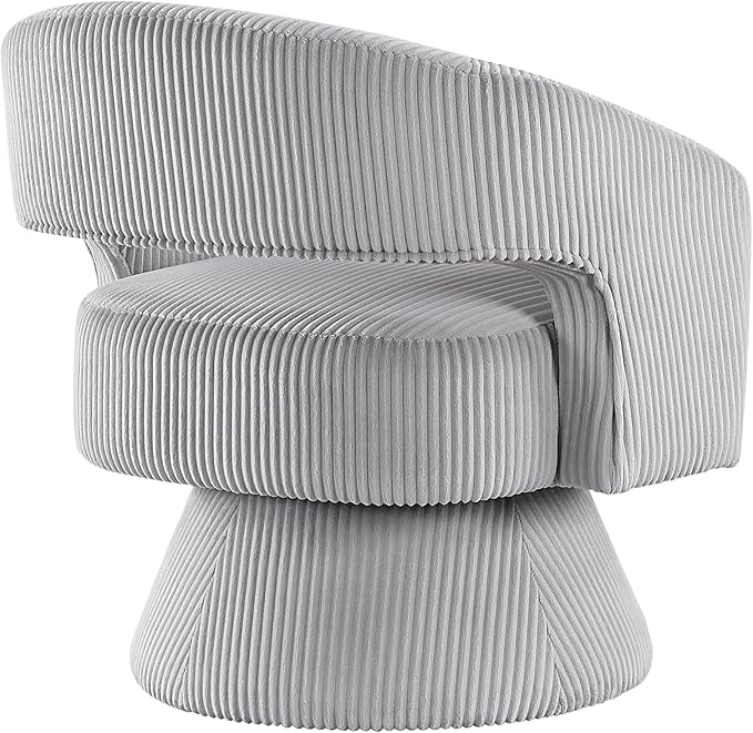 Lexicon 360 Degree Swivel Accent Chair Modern Comfy Corduroy Round Barrel Chair Open Back Plush Foam Cushions Metal Swivel Base for Living Room/Bedroom/Office Gray