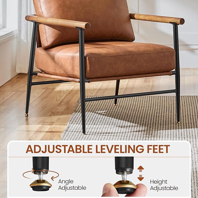 Yaheetech Accent Chair Set of 2 PU Leather Living Room Chair Back Pillow Modern Lounge Chair Wooden Arms Metal Frame Bedroom Waiting Room Retro Brown