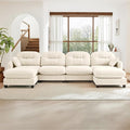 140 Modular Sectional Sofa Comfy U Shaped Cloud Couch with Ottoman Chenille Sofa Sleeper Deep Seat Sofas with Throw Pillows for Apartment-Beige