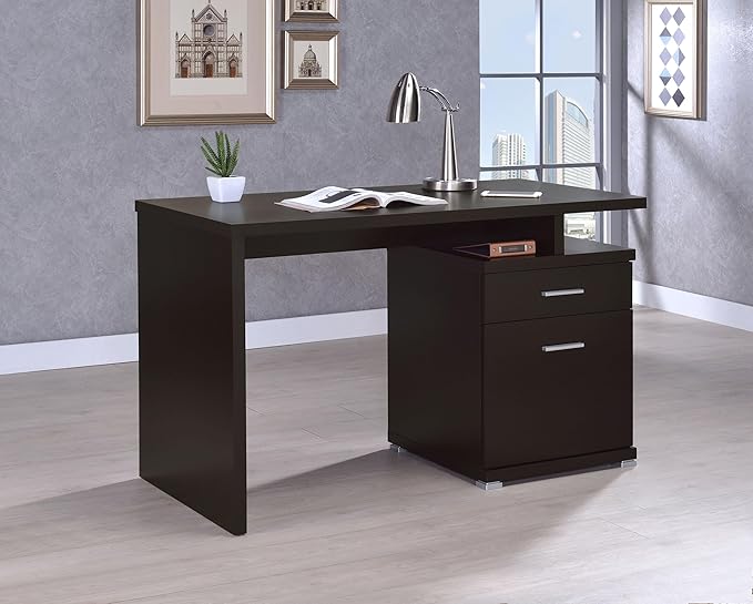 Coaster Home Furnishings - Irving - Engineered Wood - 47-Inch 2-Drawer Computer Desk with File Cabinet Rectangular Desk with Smooth Top and Plastic Glides - Home Office - Cappuccino - 800109