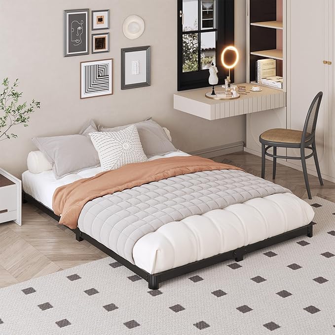 3 inch Low Full Size Bed Frame with Rounded Corner Heavy Duty Metal Easy Assembly Noise Free Black