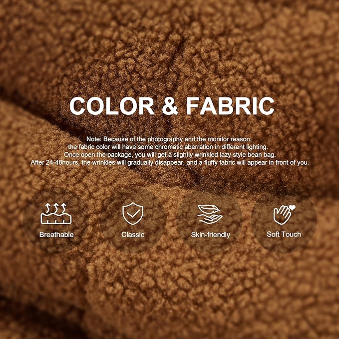 Bean Bag Chairs for Adults Giant Bean Bag Chair Memory Foam BeanBag Chair Bean Bag Sofa with Filler Faux Fur Fireside Beanbags Lazy Sofa for Living Room Bedroom Office (Brown Teddy Single)