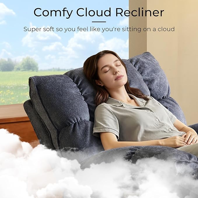 SITJOY Oversized Power Swivel Rocker Recliner Chair Overstuffed Extra Wide Rocking Chair for Big and Tall Glider Recliner Nursery Chair Soft Breathable Fabric in Dark Blue Manual