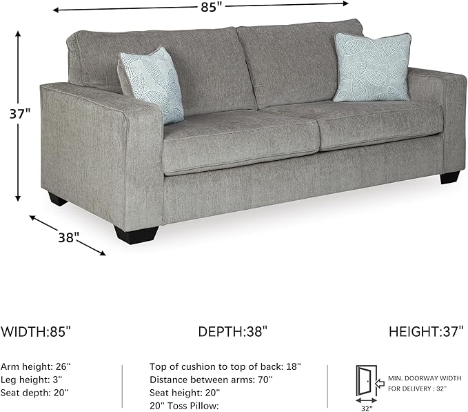 Signature Design by Ashley Altari Modern Queen Sofa Sleeper with 2 Accent Pillows Light Gray