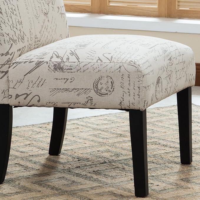 Roundhill Furniture Botticelli Fabric Armless Contemporary Accent Chair Script Print
