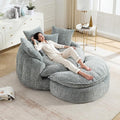 Oversized Fluffy Chenille Lounge Sofa - Extra Deep Seat Cozy Reading Circle Couch for Living Room | Indoor Lounge &amp Oversized Round Accent Design (Blue Gray - with Ottoman)