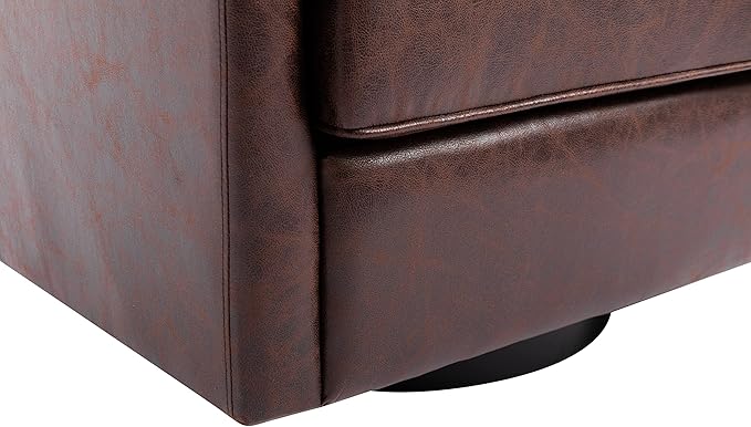 Wovenbyrd Classic Mid-Century Modern 360° Swivel Accent Chair Faux Leather Barrel Chair Dark Brown