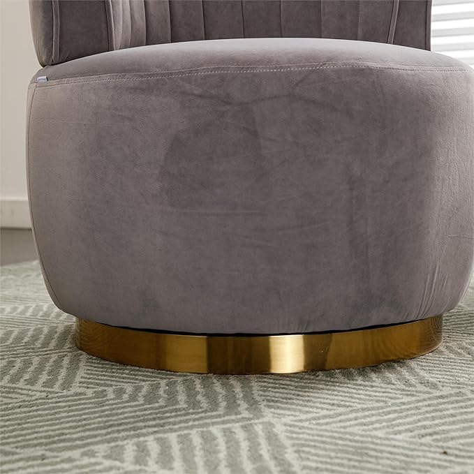 Small Barrel Chair Swivel Barrel Chair with Thicken Backrest Round Accent Chair for Living Room Bedroom Office Comfortable Velvet Fabric Soft High-Density Foam Padding (Gray)