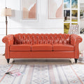 GDFStudio 85 Tufted Button Chesterfield Sofa with Deep Seat Cushions Rolled Arms &amp Accent Strip Midcentury Modern 3-Seater Upholstered Sofa Couch for Living Room Classic Furniture Orange + PU