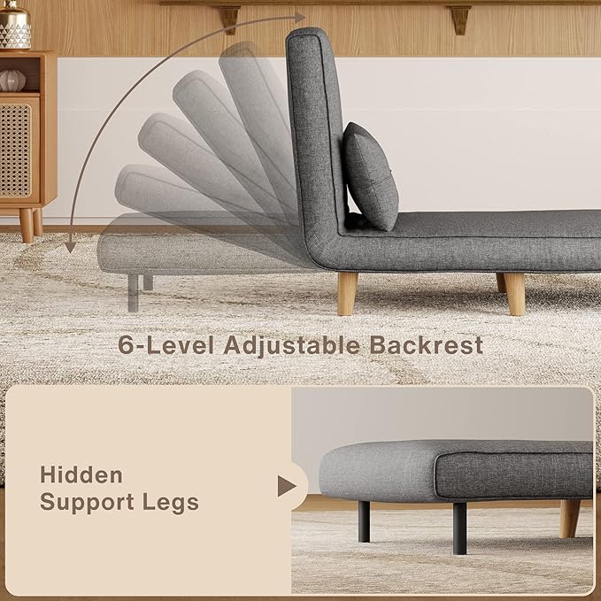 Aiho 3 in 1 Sleeper Chair Bed Convertible Chair Bed Futon Sofa with Adjustable Backrest Accent Chair for Apartment/Bedroom/Office Dark Grey