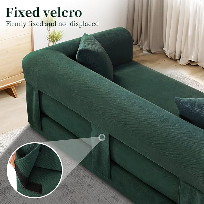 KBQ 3-Seat Convertible Sleeper Sofa Bed with 2 Pillows Corduroy Folding Mattress Couch Floor Sofa Lounge Couch for Living Room Bedroom Lounge Studio Deep Green