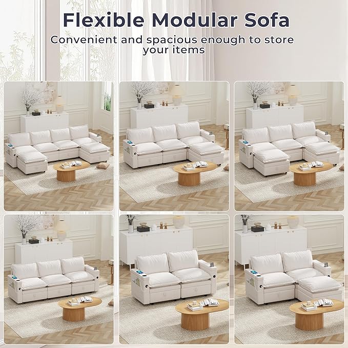 Middle Module for Modular Sectional Sofa Convertible Sectional Sofa Couch with Storage Sing Seat Accent Armless Chair DIY Combination Beige Chenille
