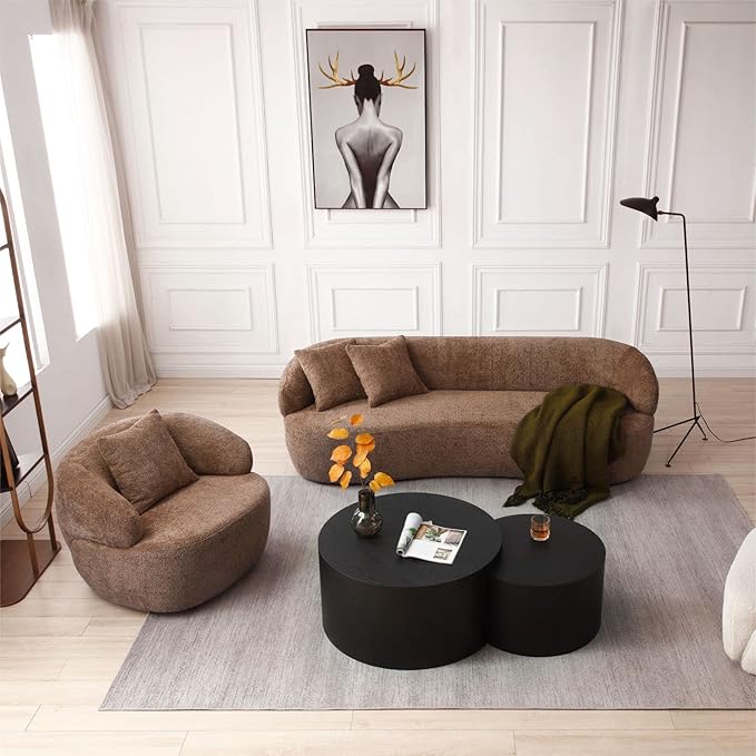 KEVINSPACE Swivel Accent Chair SwivelChairs for Living Room SwivelBarrelChair Round SwivelChair CornerChair Small Modern AccentChair Boucle 360°SwivelChair with PillowChair 35 W Brown