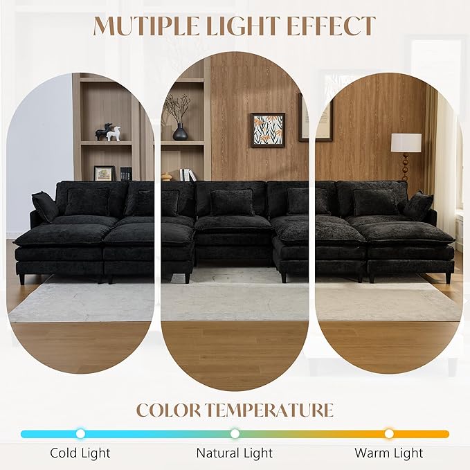 SAMERY 180.6 U Shaped Couch Cloud Sofa Modular Sectional Couch with 4 Large Ottomans 5 Seater Chenille Oversized Deep Seat Sectional Sofa with Pillows for Living Room Bedroom Apartment