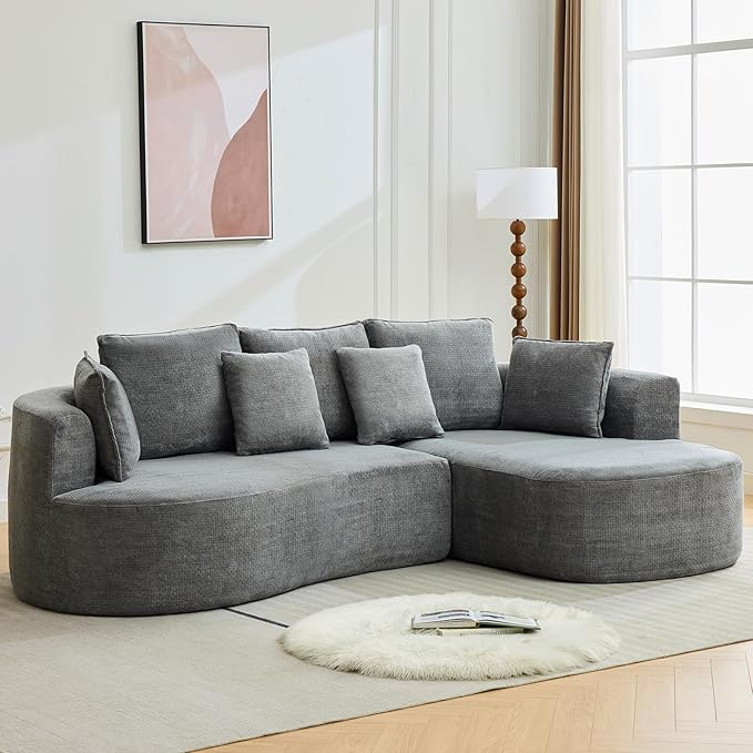 Curved Cloud Boneless Couch 106’’ Modern Comfy L-Shape No Assembly Required Sofa with Chenille Fabric Deep Seat Loveseat + Chaise for Living Room