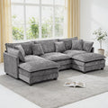 Redlife 133 Modular Sectional 3-Seater Sofa with 2 Ottomans Chenille Sectional Couch Set with Spring &amp Double Foam Cushion System Removable Covers Easy to Assembly Gray