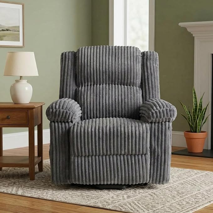 Garvee Corduroy Recliner Chair Manual Recliner Sofa with Handle Pillow Top Arms Thick Padding Side Pocket 330Lbs Capacity Adjustable Recliner for Living Room Bedroom Home Theater Dark Gray