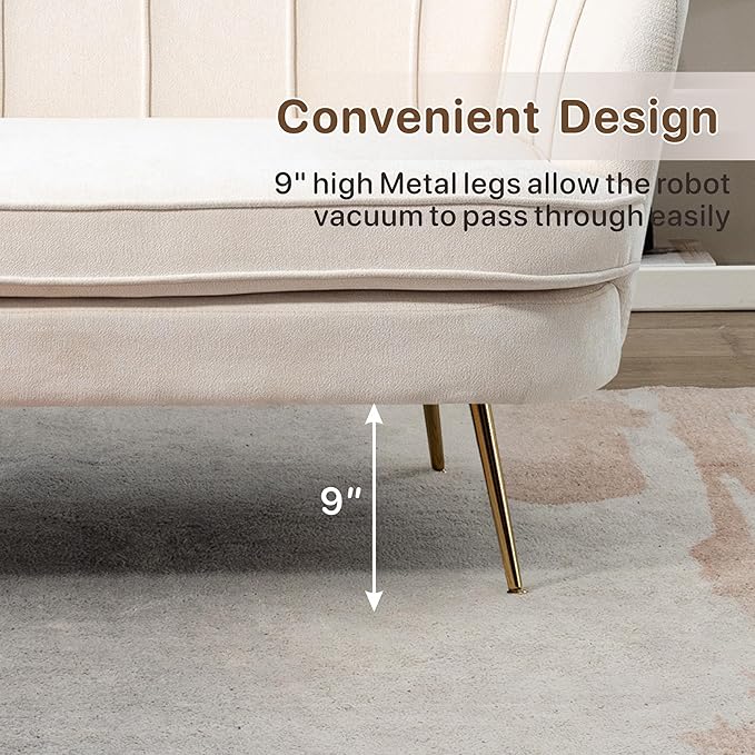 Mlmh &amp Kngwa 59 Small Chenille Loveseat Sofa 2 Seater Couch Settee with Gold Metal Legs Comfy Upholstered Floral Mini Sofa for Bedroom Living Room Apartment Beige