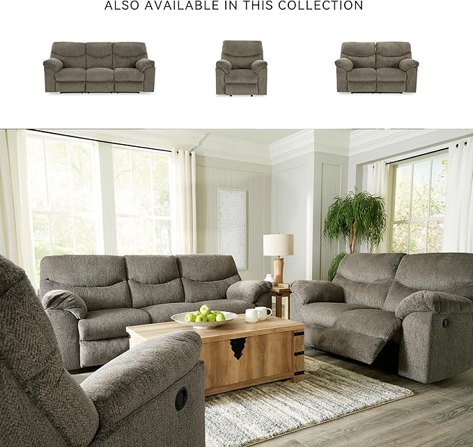 Signature Design by Ashley Alphons Transitional Tufted Reclining Sofa Light Gray