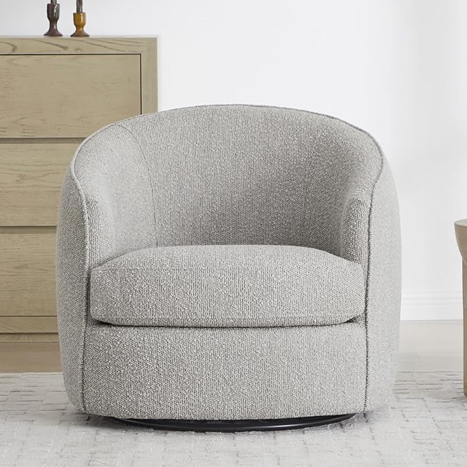 CHITA Swivel Barrel Chair Modern Comfy FSC Certified Upholstered Boucle Accent Chair for Living Room Fully Assembled Light Grey