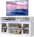 WLIVE Farmhouse TV Stand for TVs Up to 65 Inches Tall Entertainment Center with Storage Cabinets &amp LED Lights Media Console for Living Room Bedroom Home Theater White