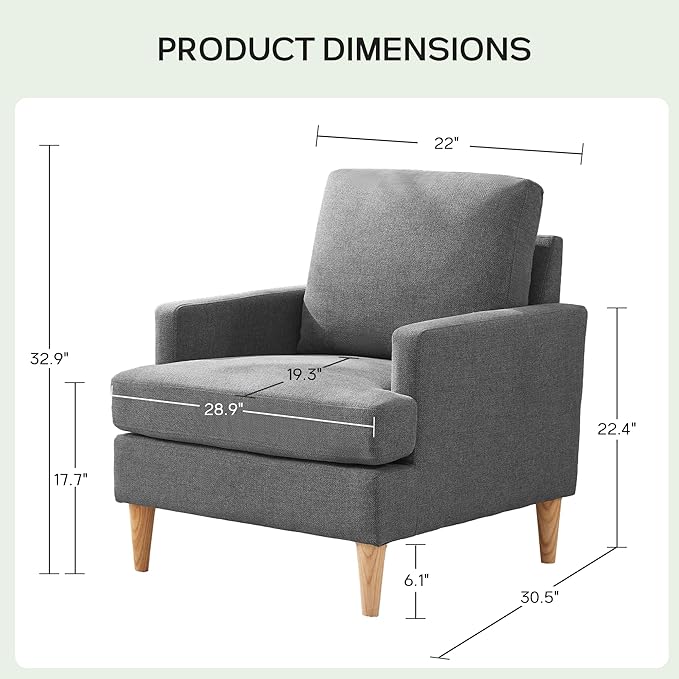 VKNOW Mid-Century Accent Chairs Set of 2 No Tools Assembly Required Modern Upholstered Polyester Armchairs for Living Room &amp Bedroom Comfortable Reading Chairs with Wood Legs Dark Grey