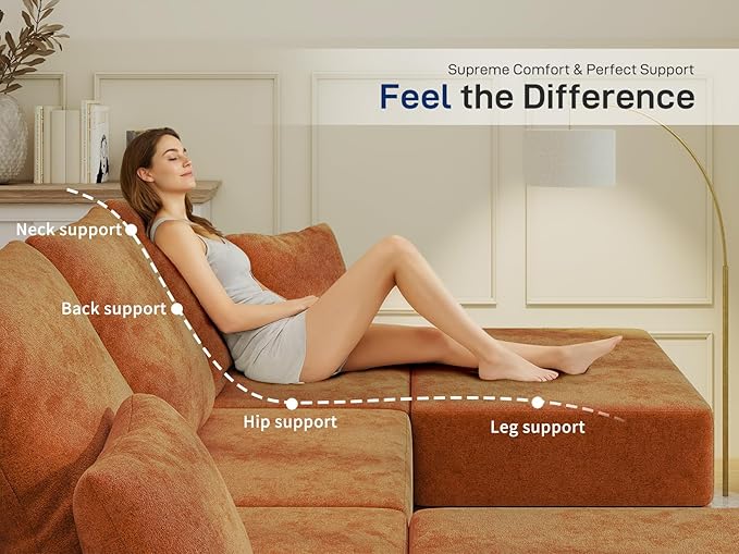Cloud Modular Sectional Sofa Comfy Boneless Couch for Living Room Modern L-Shaped Couch with Reversible Chaise Customizable Sleeper Sofa with Non Slip No Assembly &amp Deep Seat Orange