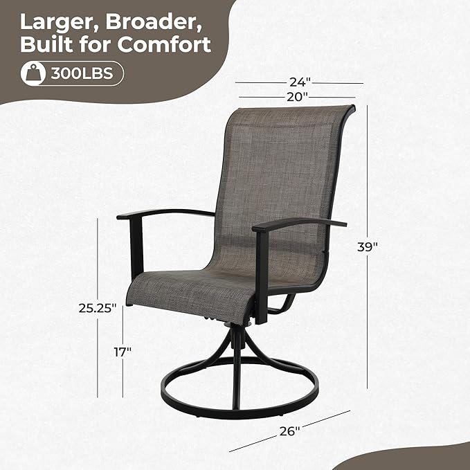Grand patio Outdoor Swivel Dining Chairs 4-Piece Patio Dining Chairs Set Mesh Sling Patio High Back Swivel Rockers Mixed Coffee