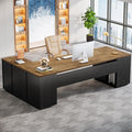 Tribesigns 85.8-Inch L-Shaped Executive Desk with File Drawers Door Cabinet &amp Shelves Extra Large Commercial Office Desk Modern Professional Office Table Business Furniture Natural &amp Blac