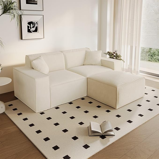 Cloud Modular Sectional Sofa Boneless Couch Sectional Couches with Deep Seat 2 Seater L Shape Couch for Living Room Chenille Memory Foam Sofas No Assembly RequiredCream White