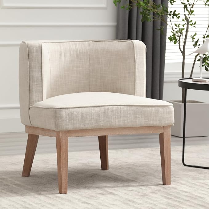 Accent Barrel Chair Linen Accent Chair Upholstered Modern Single Sofa Side Chair with Wood Legs Comfy Barrel Club Chair for Bedroom Reading Room Beige