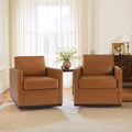 Faux Leather Swivel Accent Chairs Set of 2 360° Swivel Upholstered Club Armchairs for Living Room 31 Wide Square Single Sofa Reading Chair with Deep Seat Metal Swivel Base Light Brown