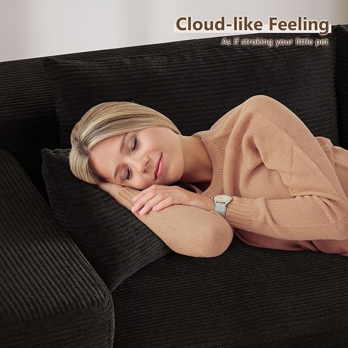106 Modular Cloud Sectional Sofa Couch - L Shaped Lounge Couches for Living Room with ChaiseMdoren Minimalist Sleeper SofaDeep SeatNo Assembly Required (BlackCorduroy Right Facing Chaise)