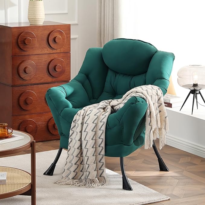 Lazy Chair Large Accent Chair Modern Comfy Armchair Dark Green Chair for Living Room Bedroom Dorm Room Office Apartment Reading Relaxing Use