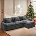 Modular Sectional Sofa Cloud Couch with Ottoman Deep Seat L Shaped Velvet Sofa Couches for Living Room Apartment (Dark Grey L Shaped-3 Seat &amp Ottoman)