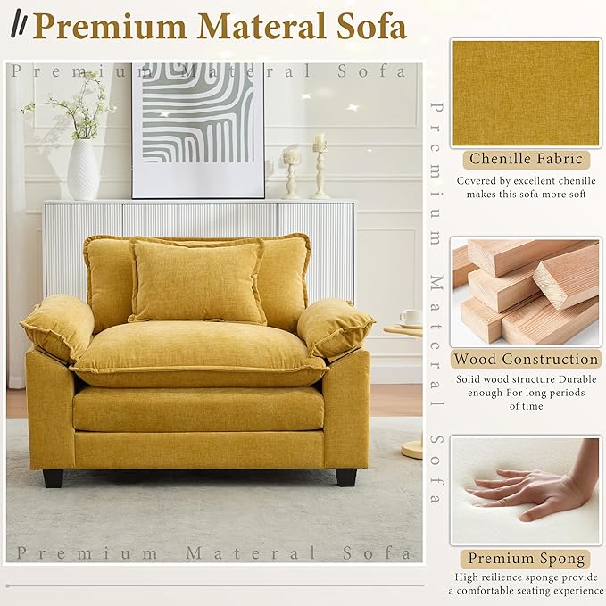 URRED Modular Sectional Sofa Comfy Cloud Couch Modern Chenille Sofa Sleeper Deep Seat Couches with Ottoman/Pillows for Living Room (Yellow 53'')
