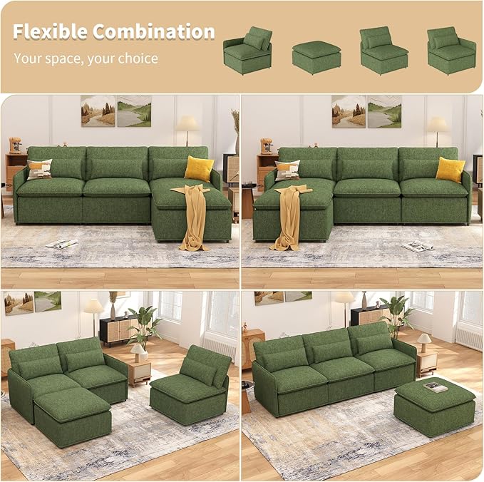 94.5 L Shaped Couch Modular Sectional Sofa with Moveable Ottoman Large Deep Seat Corner Sofa for Living Room Modern Comfy Oversized Chenille Couch for Apartment Office