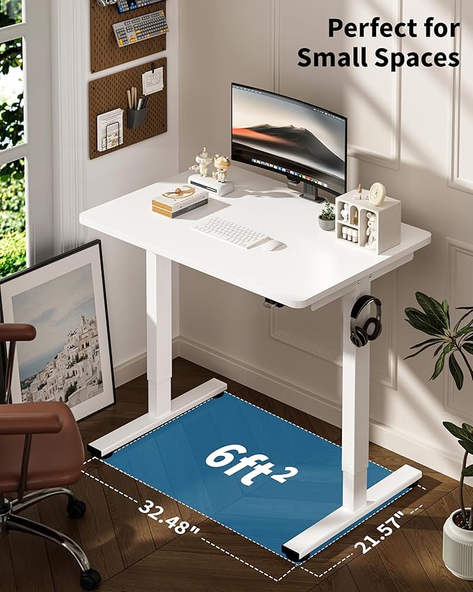 Okin Small Electric Standing Desk 36 x 24 Whole Piece Height Adjustable Desk White Sit to Stand Computer Workstation for Home Office