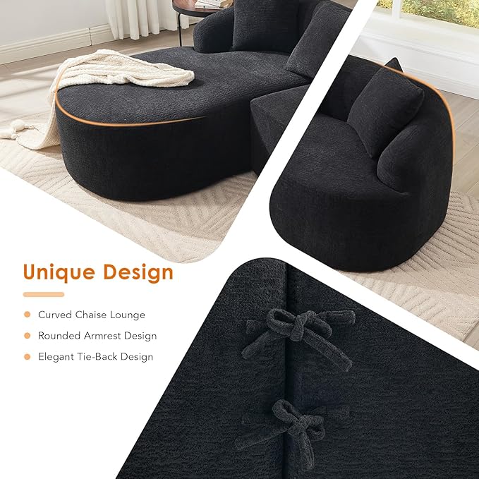 KEIKI L-Shaped Chenille Modular Sectional Couches with Chaise Lounge &amp 4 Pillows 3 Seater Oversized Upholstered Luxury Plush Cloud Sofa for Living Room Apartment Full Sponge Compression