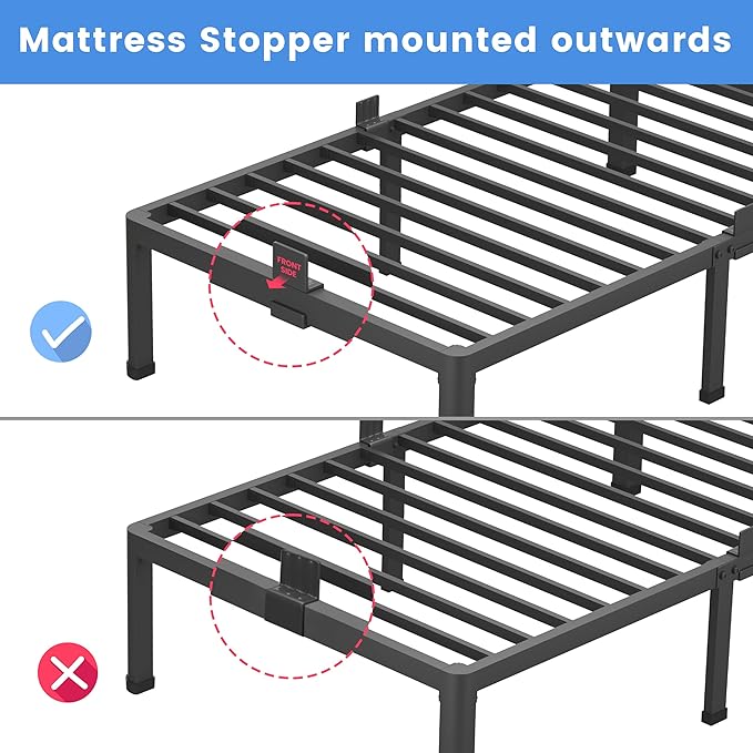 MAF 14 Inch Twin Metal Platform Bed Frame with Round Corner Legs 3000 LBS Heavy Duty Steel Slats Support Noise Free No Box Spring Needed Easy Assembly