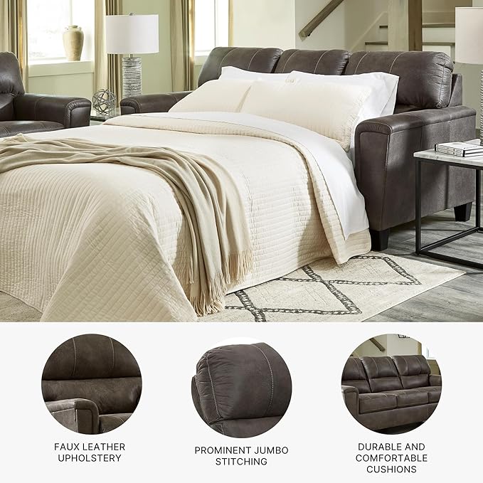 Signature Design by Ashley Navi Faux Leather Modern Queen Sofa Sleeper Gray