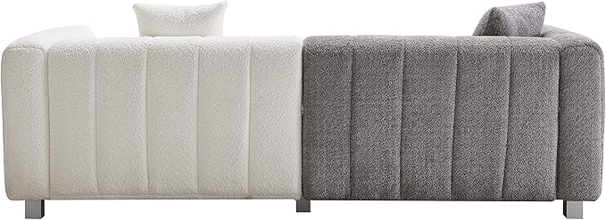 SZLIZCCC 87 Modern Upholstered Sofa Piano-Key Tufted Teddy Velvet Couch 3-Seater Comfortable Living Room &amp Office Sofa (Grey + White)